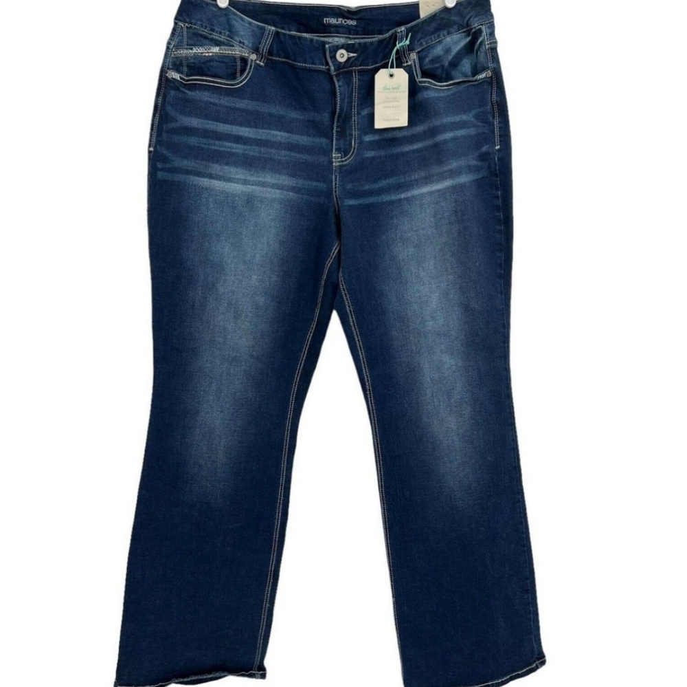 Maurices Women Embroidered Mid Rise Slim Boot Stretch Blue Jeans Size 22 Regular